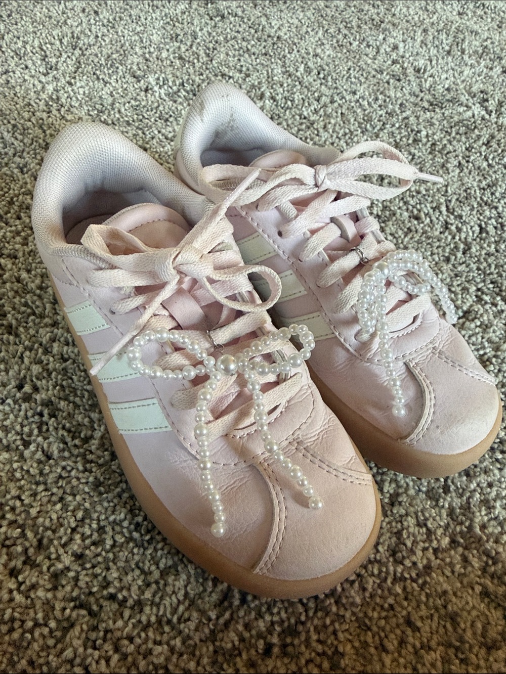 adidas Pink Kids Sneakers with Pearl Bow Accents